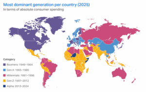 Konsumstärkste Generationen nach Ländern im Jahr 2025 – basierend auf absoluten Konsumausgaben