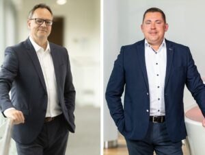 Führungswechsel bei Toom: René Haßfeld (links) übergibt den Vorsitz der Geschäftsführung an Jochen Vogel (rechts)
