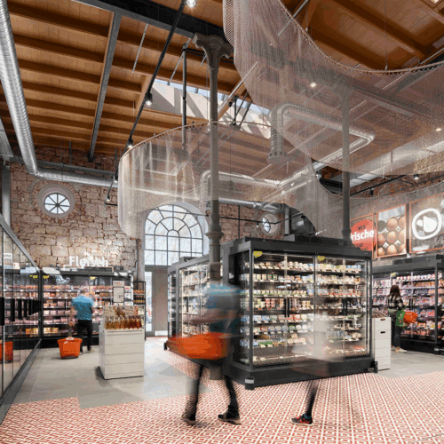 Ein optisch ansprechendes Storedesign kennzeichnet diese Filiale des Lebensmittelfilialisten Tegut