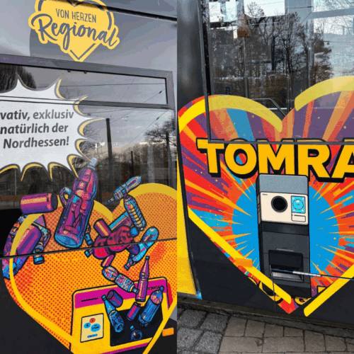 Leergutrücknahme, die auffällt: EDEKA Mühlenbein bringt den Multi-Feed von TOMRA in Kassel auf die Straße und macht innovative Rücknahme im Stadtbild sichtbar.