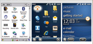 Links: Bei traditionellen Anwendungen wie der Lagerverwaltung, der Bestandsverwaltung oder dem Vertrieb bietet Windows CE einige Vorteile; Mitte: Windows Mobile bietet schnellen Zugriff auf E-Mails, Nachrichten- und Telefonfunktionen und unterstützt Funktionen wie Touchscreen und Beschleunigungsmesser; Rechts: Windows Mobile bietet in Version 6.5 mehr Flexibilität bei der Konfiguration und der Geräteverwendung als bisher