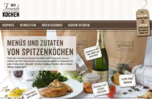 Die Pakete enthalten alle für die Zubereitung von Menüs unterschiedlicher Kategorien benötigten Zutaten, die frisch und mengengerecht vorkonfektioniert an die Haustür des Empfängers zugestellt werden.