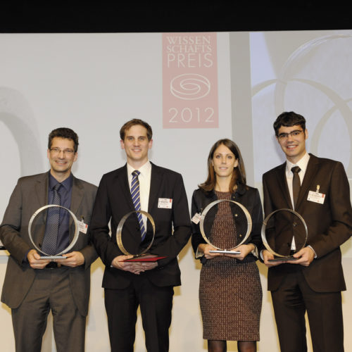 Die stolzen Gewinner 2012: Prof. Dr. Antonio Krüger, Dr. Bastian Popp, Kristina Wittkowski, Thomas Pfannkuch