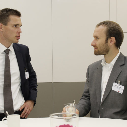 Kaffeepause: Jan Hamann (Edeka) und Gunar Grummt (Procter & Gamble)