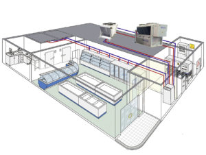 Die Abwärme aus Kühlmöbeln, hier ein dezentrales Propansystem, lässt sich zu Wärmezwecken nutzen. (Abb.: Cool Italia)